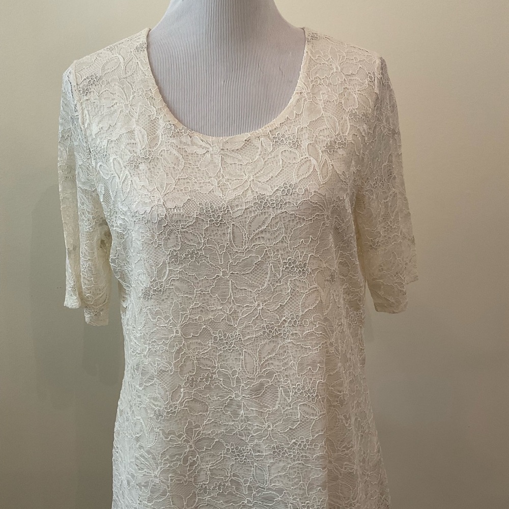 Coldwater Creek Women’s White lace blouse with short sleeves, Sz L
